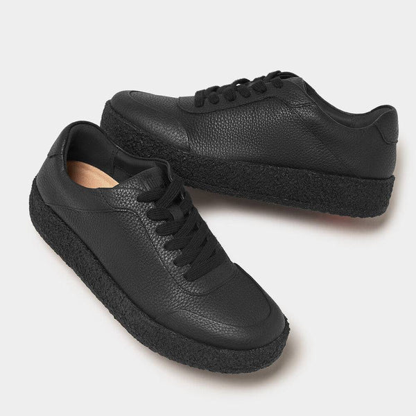 FitFlop GL9-090 Rally Tumbled Ladies All Black Leather Lace Up Trainers-elevate your sole