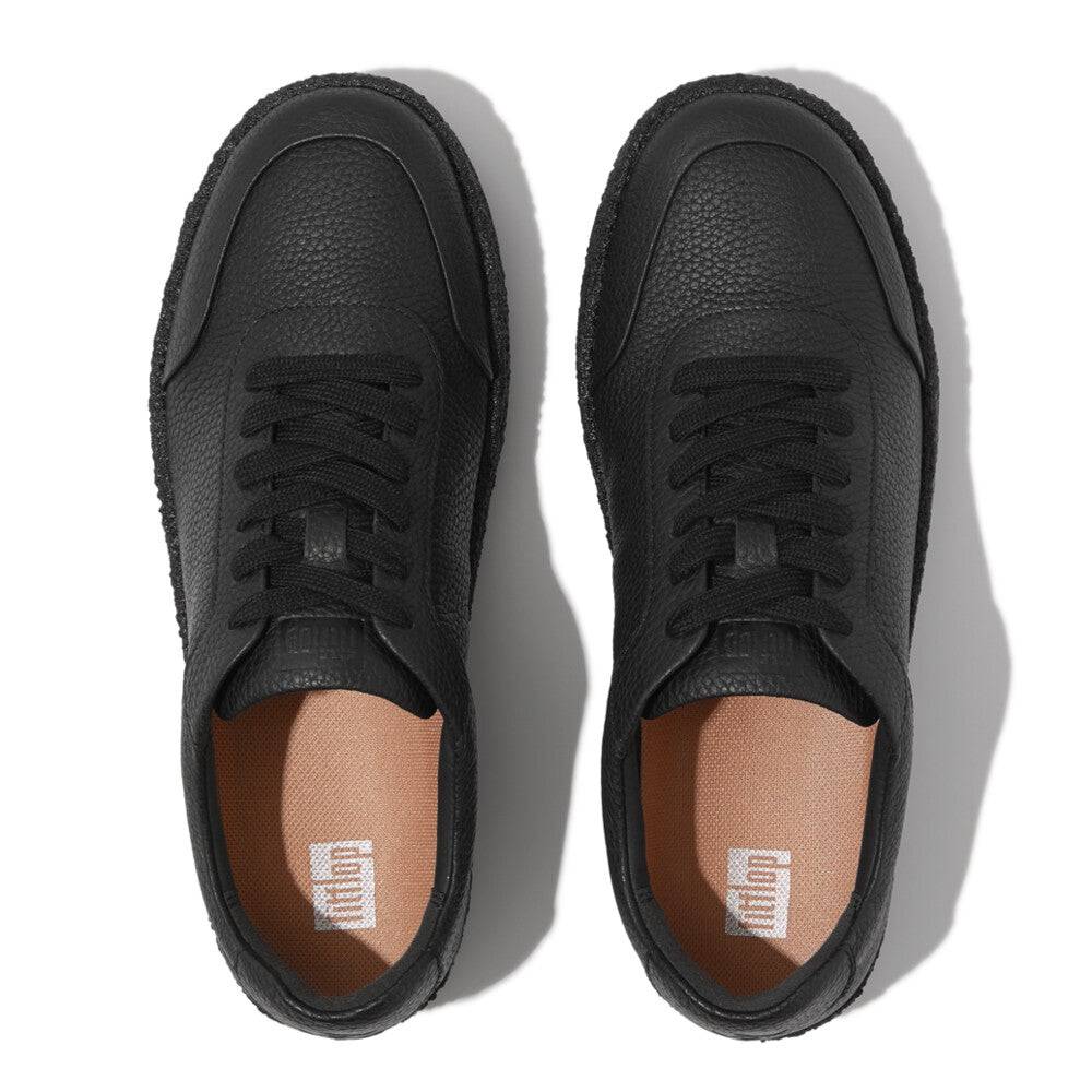 FitFlop GL9-090 Rally Tumbled Ladies All Black Leather Lace Up Trainers-elevate your sole
