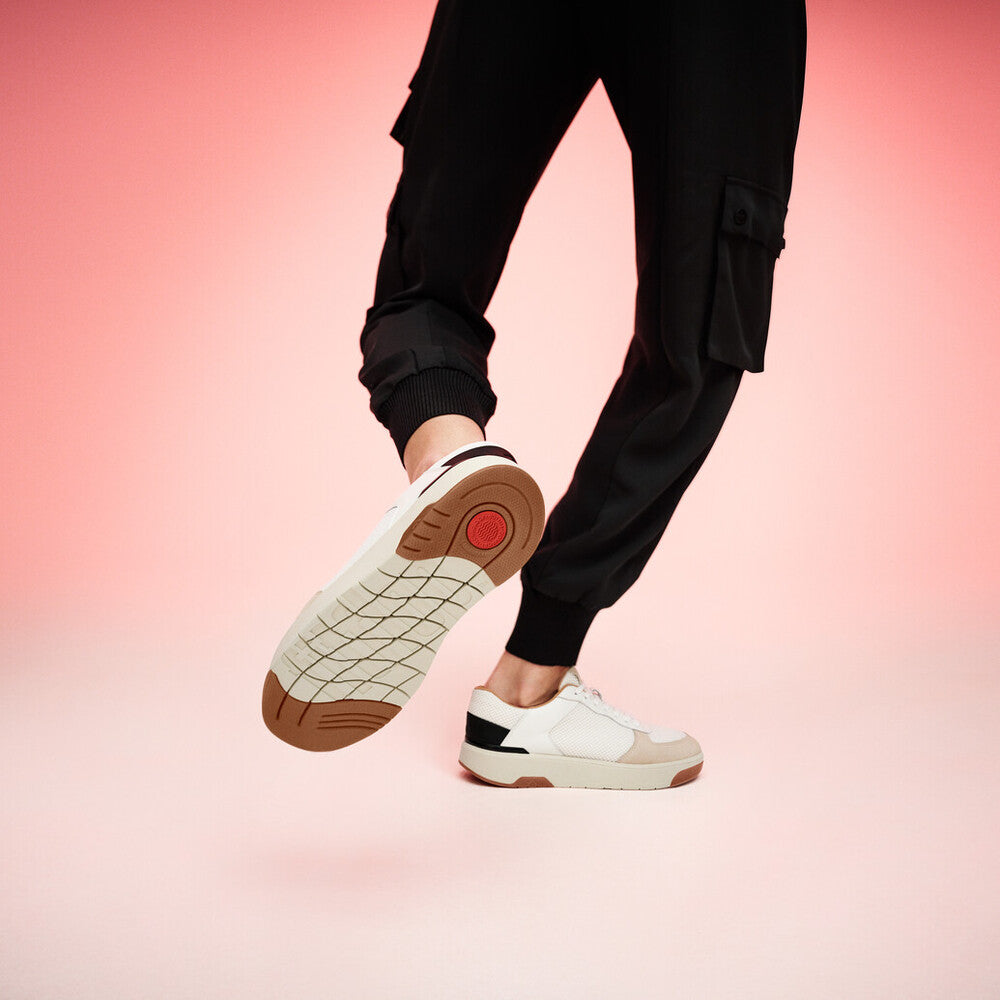 FitFlop HE6-328 Rally Evo Ladies Urban White & Black Suede Lace Up Trainers-elevate your sole