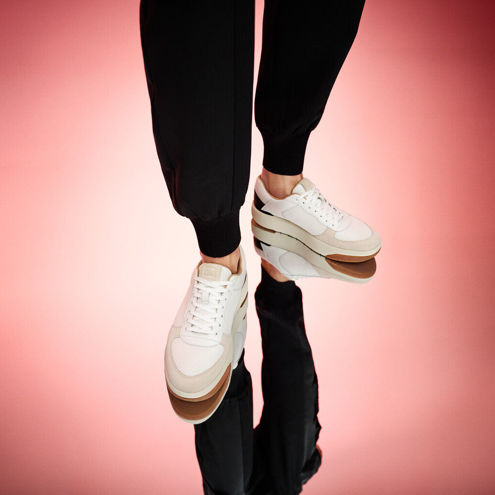 FitFlop HE6-328 Rally Evo Ladies Urban White & Black Suede Lace Up Trainers-elevate your sole