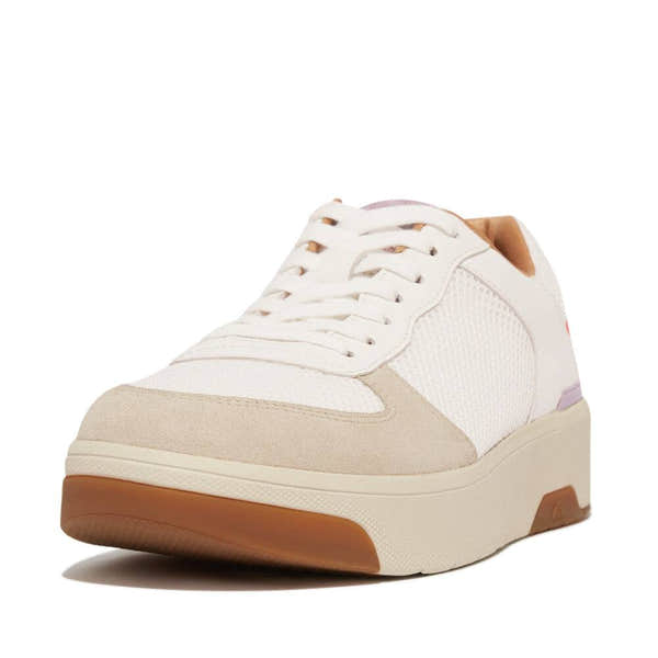 FitFlop HE6-B23 Rally Evo Ladies White/Lilac/Coral Suede Lace Up Trainers-elevate your sole