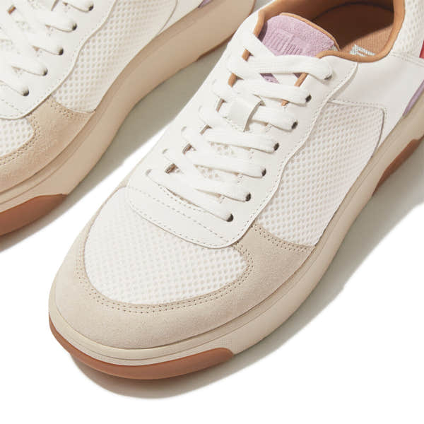 FitFlop HE6-B23 Rally Evo Ladies White/Lilac/Coral Suede Lace Up Trainers-elevate your sole