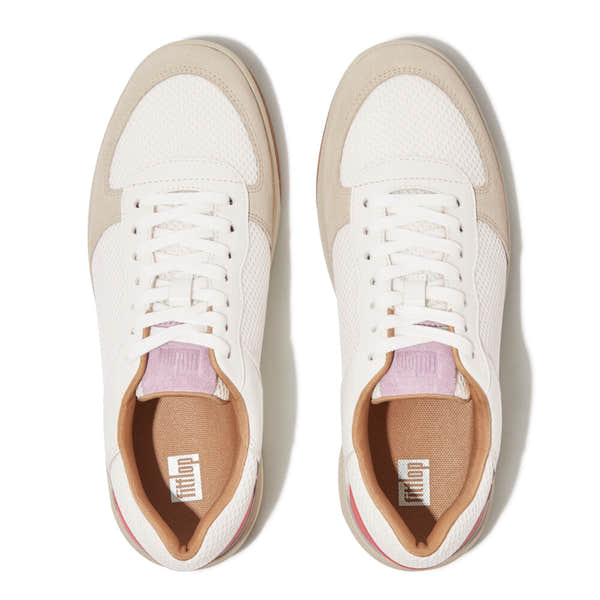FitFlop HE6-B23 Rally Evo Ladies White/Lilac/Coral Suede Lace Up Trainers-elevate your sole