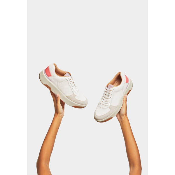 FitFlop HE6-B23 Rally Evo Ladies White/Lilac/Coral Suede Lace Up Trainers-elevate your sole