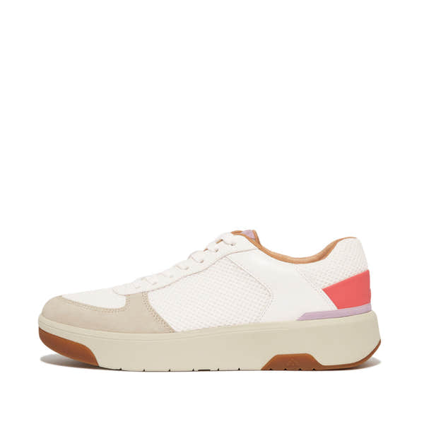FitFlop HE6-B23 Rally Evo Ladies White/Lilac/Coral Suede Lace Up Trainers-elevate your sole