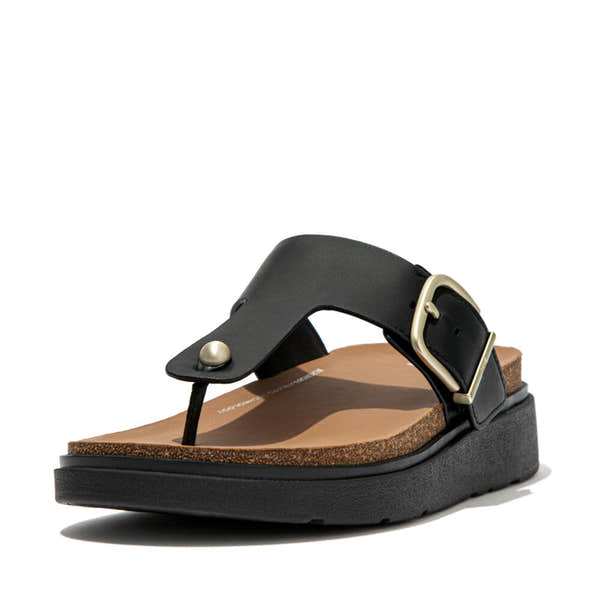 FitFlop HE7-001 Gen-FF Ladies Black Leather Buckle Sandals-elevate your sole