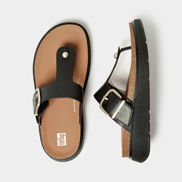 FitFlop HE7-001 Gen-FF Ladies Black Leather Buckle Sandals-elevate your sole
