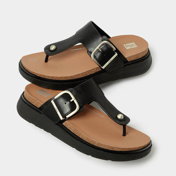 FitFlop HE7-001 Gen-FF Ladies Black Leather Buckle Sandals-elevate your sole