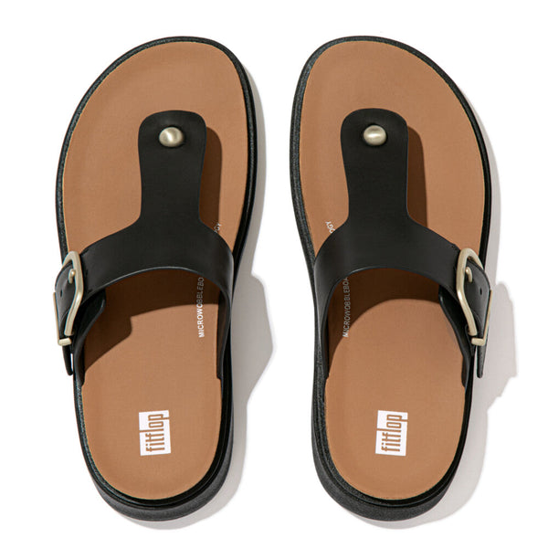 FitFlop HE7-001 Gen-FF Ladies Black Leather Buckle Sandals-elevate your sole
