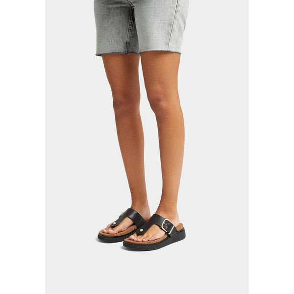 FitFlop HE7-001 Gen-FF Ladies Black Leather Buckle Sandals-elevate your sole