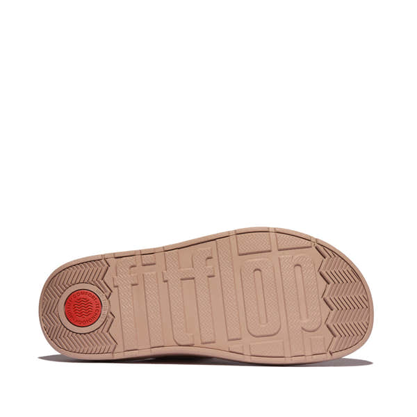 FitFlop HE7-B41 Gen-FF women's wide beige leather buckle sandals with textured sole and cushioned comfort.