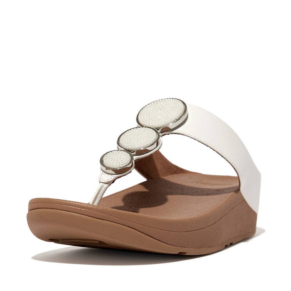 FitFlop HM8-194 Halo Bead-Circle Ladies Urban White Leather Toe Post Sandals-elevate your sole