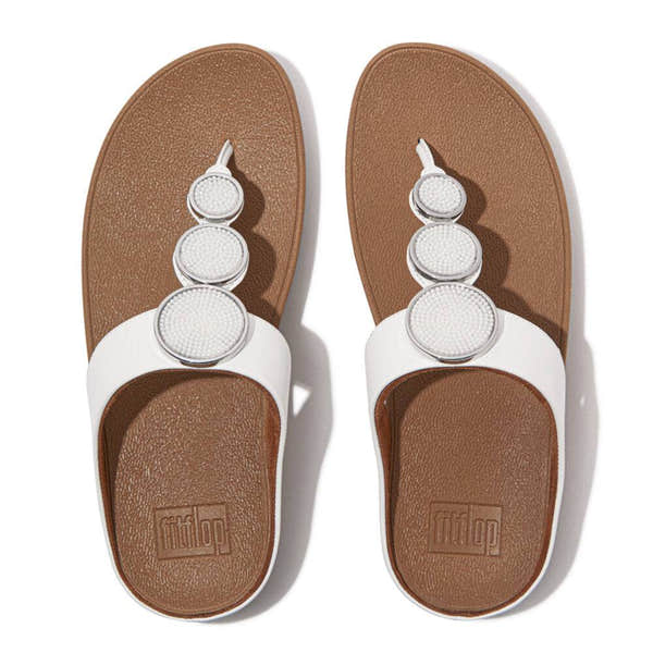 FitFlop HM8-194 Halo Bead-Circle Ladies Urban White Leather Toe Post Sandals-elevate your sole
