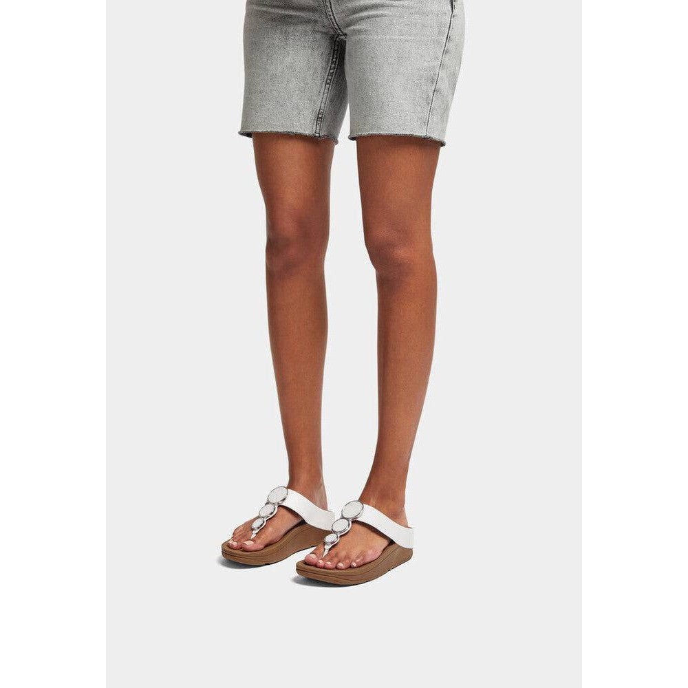FitFlop HM8-194 Halo Bead-Circle Ladies Urban White Leather Toe Post Sandals-elevate your sole