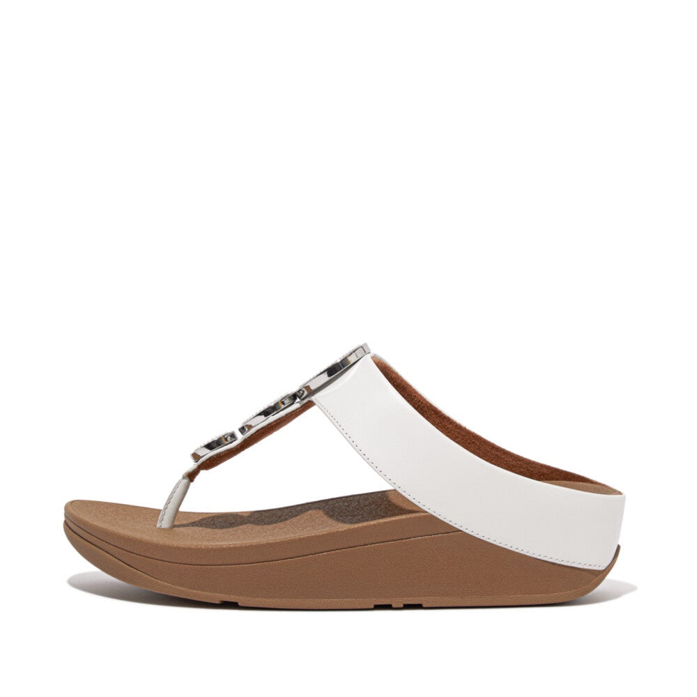 FitFlop HM8-194 Halo Bead-Circle Ladies Urban White Leather Toe Post Sandals-elevate your sole