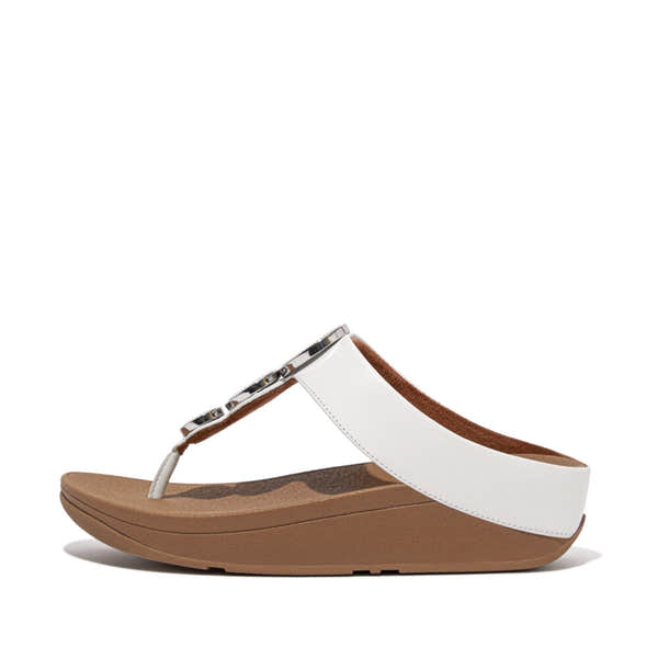 FitFlop HM8-194 Halo Bead-Circle Ladies Urban White Leather Toe Post Sandals-elevate your sole