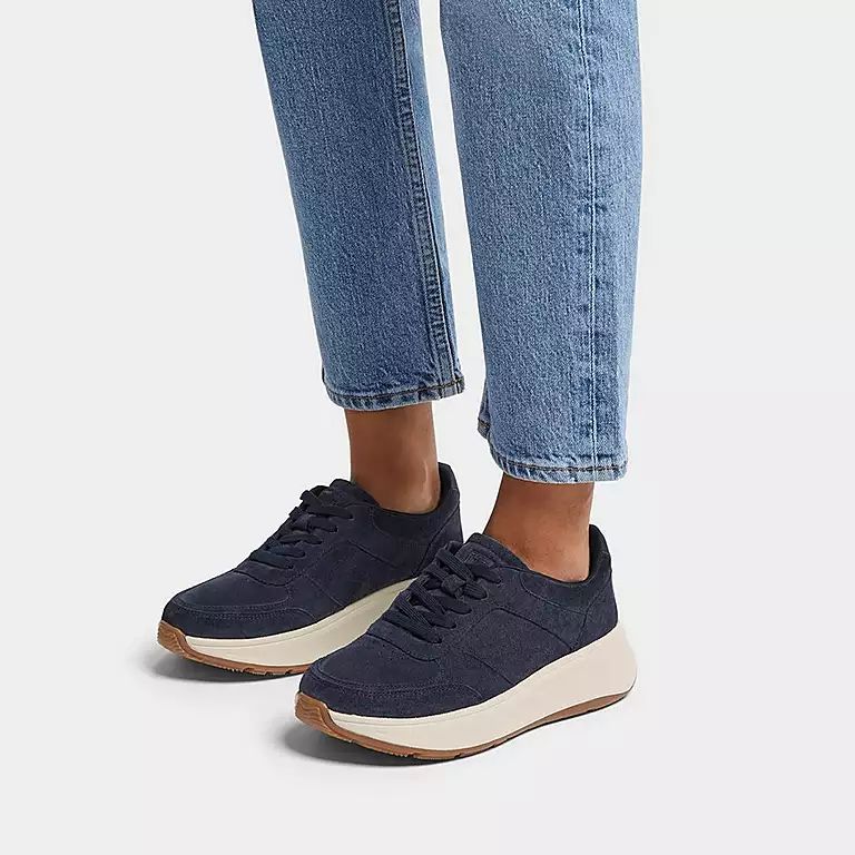 FitFlop HO7-399 F-Mode Flatform Ladies Midnight Navy Suede Lace Up Trainers-elevate your sole