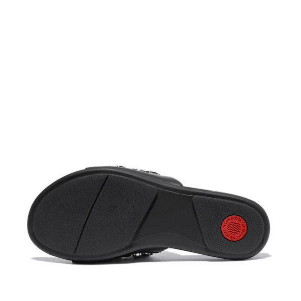 FitFlop HP3-001 Gracie Jewel-Deluxe Ladies Black Leather Slider Sandals-elevate your sole