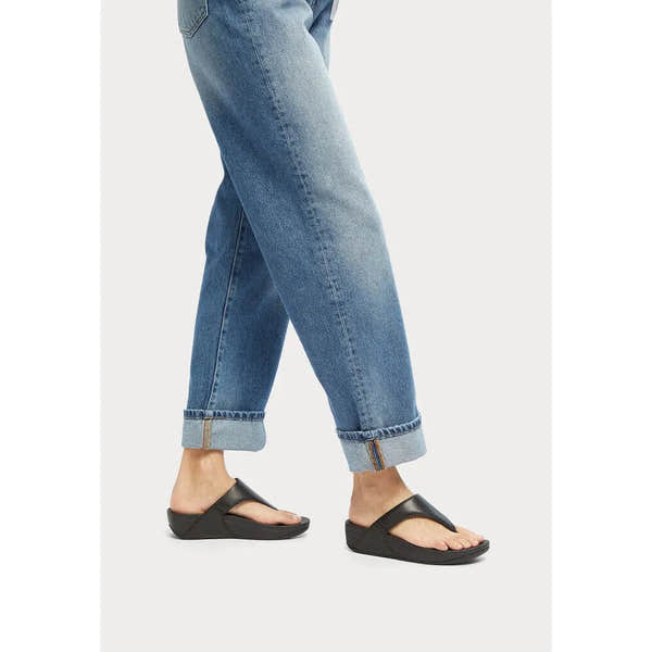 FitFlop I88-001 Lulu Leather Ladies Black Leather Arch Support Toe-Post Sandals-elevate your sole