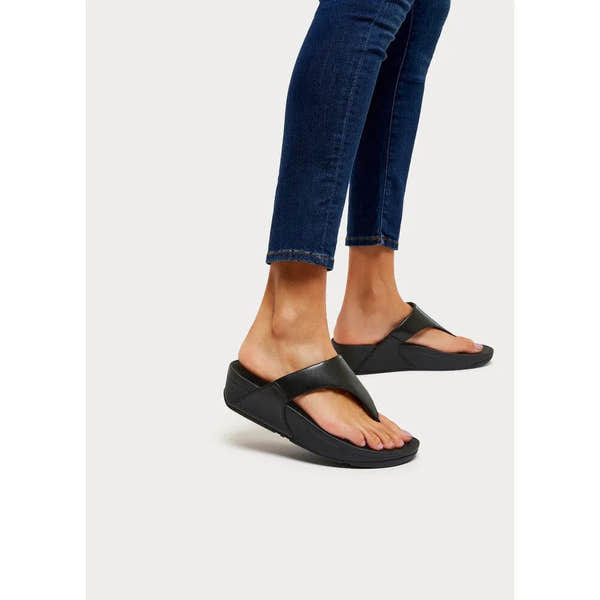 FitFlop I88-001 Lulu Leather Ladies Black Leather Arch Support Toe-Post Sandals-elevate your sole