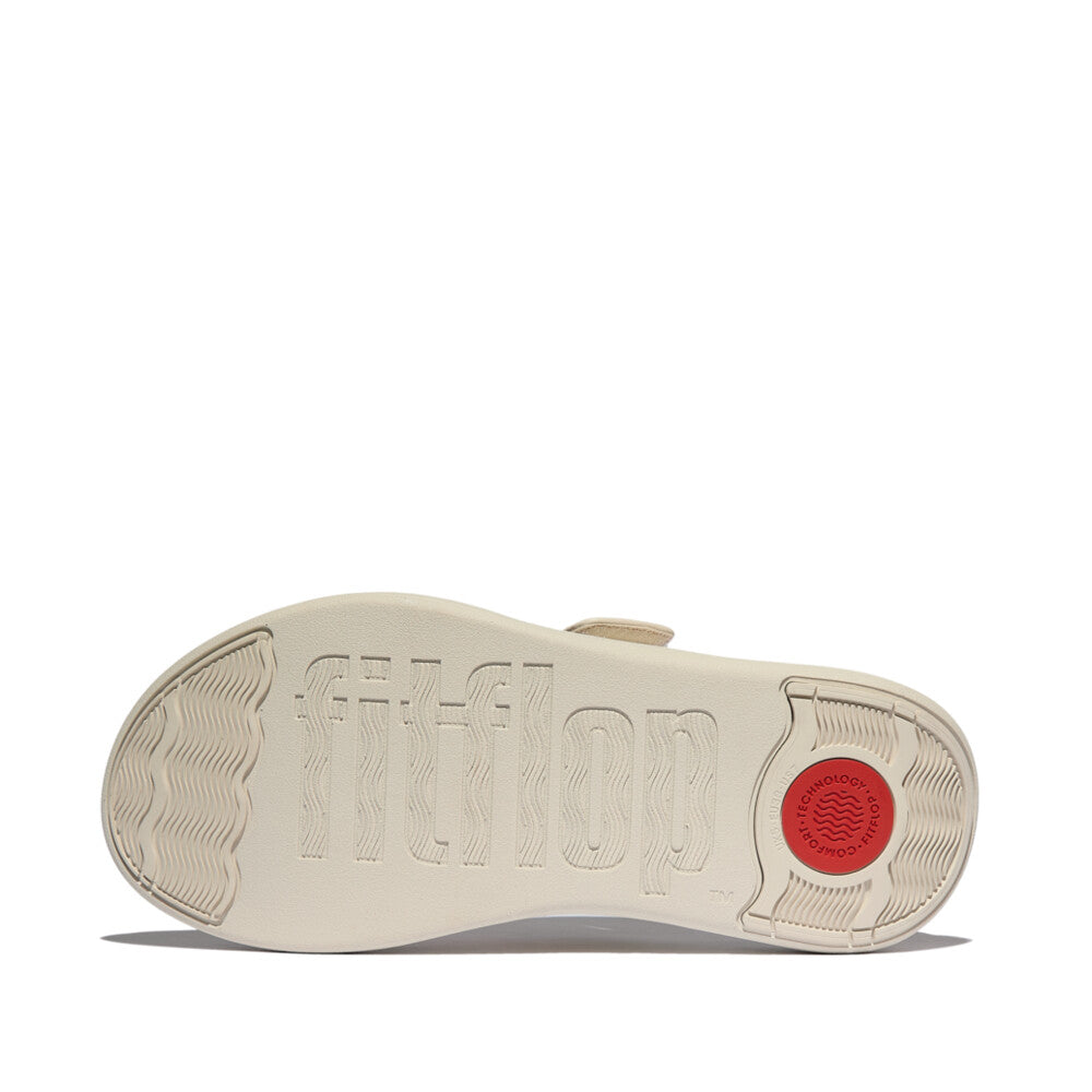 FitFlop IW1-A99 F-Mode Ladies Beige Touch Fastening Sandals with cushioned sole and slip-resistant outsole.