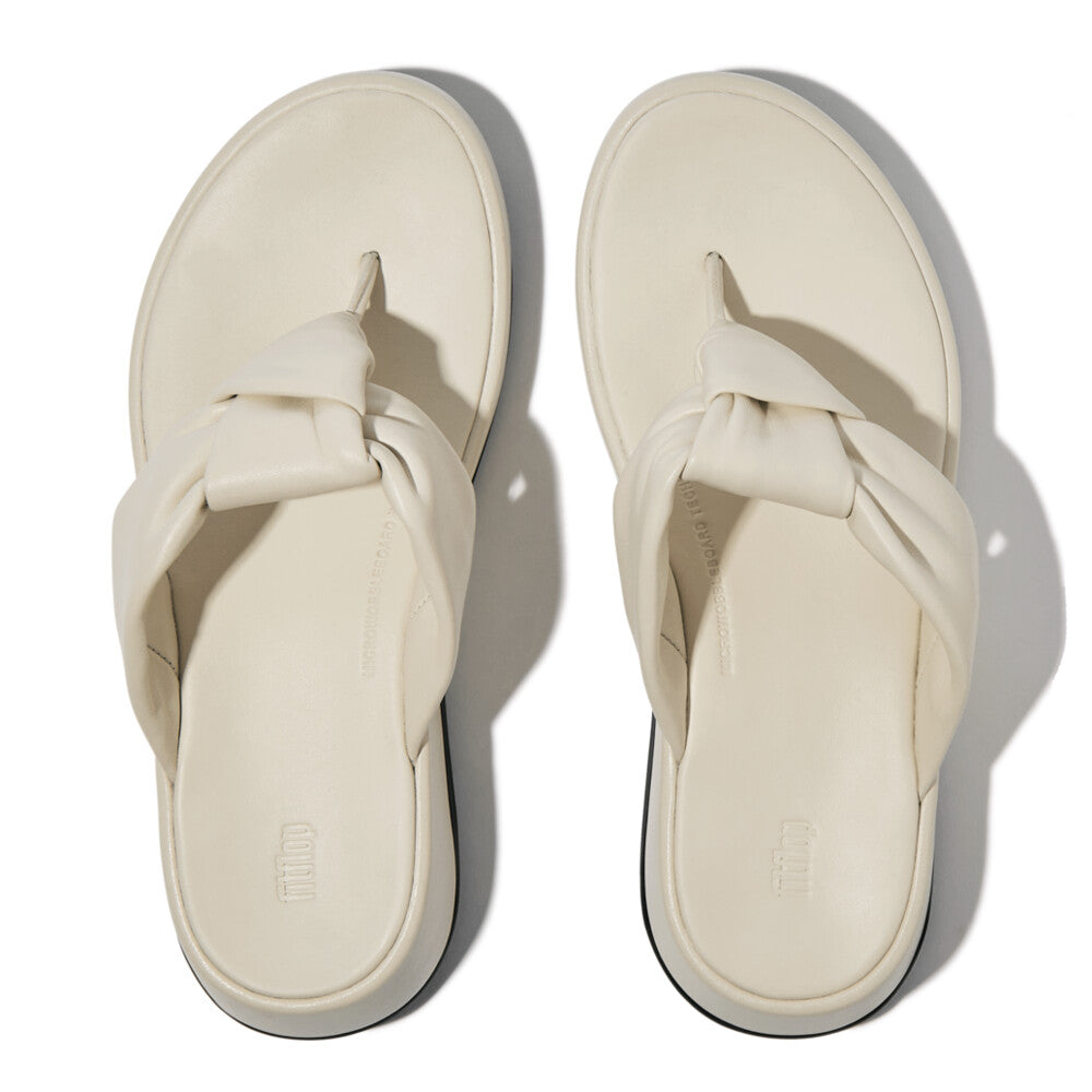 FitFlop IY1-A99 F-Mode Knot Ladies Beige Leather Slip-On Sandals, women's casual open-toe slip-ons with knotted straps and cushioned sole.