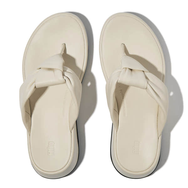 FitFlop IY1-A99 F-Mode Knot Ladies Beige Leather Slip-On Sandals, women's casual open-toe slip-ons with knotted straps and cushioned sole.
