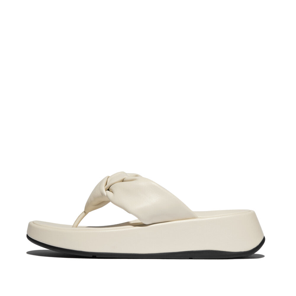 FitFlop F-Mode Knot Ladies Beige Leather Slip-On Sandals, cushioned sole with knot detail, casual summer footwear.