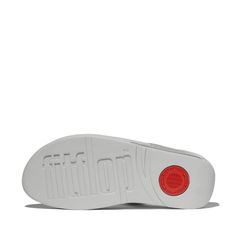 FitFlop Lulu Crystal Ladies Silver Slip-On Sandals with crystal embellishments, cushioned sole, and slip-on style.