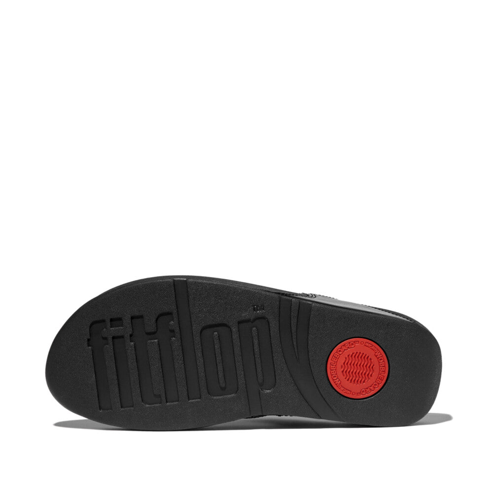 FitFlop Lulu Crystal Ladies Black Slip-On Sandals with cushioned sole and textured outsole for comfort and style.