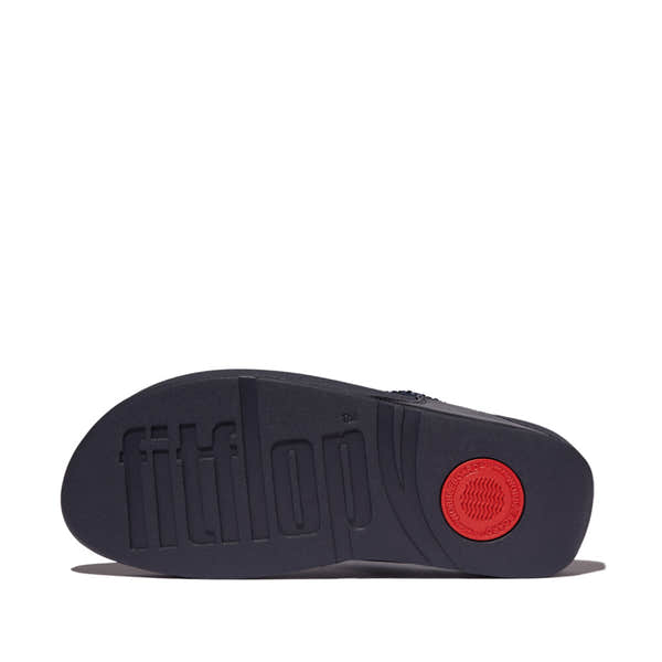 FitFlop Lulu Crystal Ladies Midnight Navy Slip-On Sandals with cushioned sole and crystal accents.