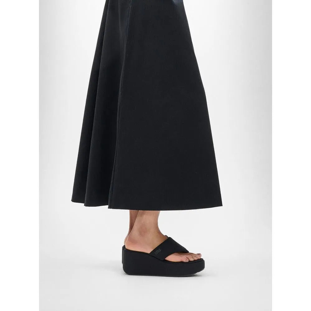FitFlop JF8-090 platform women's narrow black slip-on sandals with thick sole.