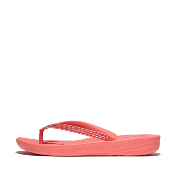 FitFlop R08-B09 Iqushion Sparkle Ladies Rosy Coral Toe Post Sandals-elevate your sole