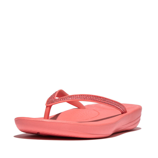 FitFlop R08-B09 Iqushion Sparkle Ladies Rosy Coral Toe Post Sandals-elevate your sole