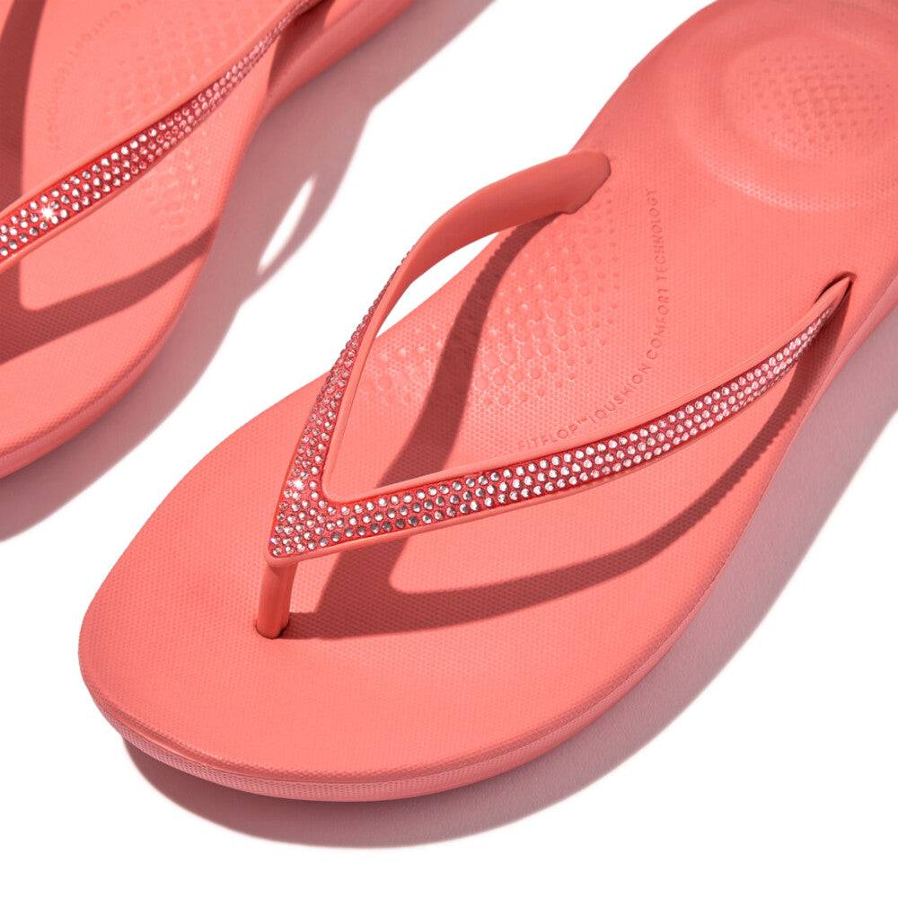 FitFlop R08-B09 Iqushion Sparkle Ladies Rosy Coral Toe Post Sandals-elevate your sole