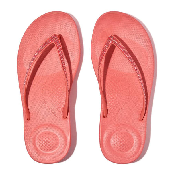 FitFlop R08-B09 Iqushion Sparkle Ladies Rosy Coral Toe Post Sandals-elevate your sole