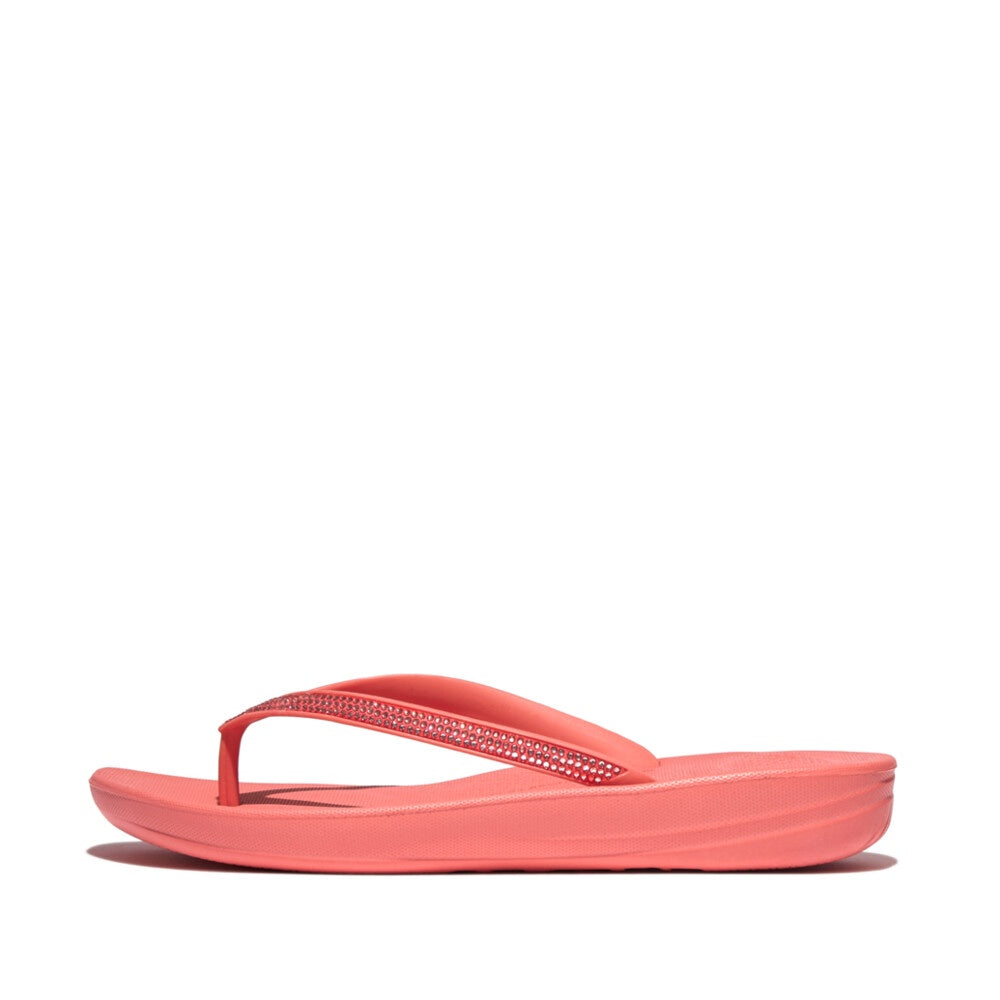 FitFlop R08-B09 Iqushion Sparkle Ladies Rosy Coral Toe Post Sandals-elevate your sole