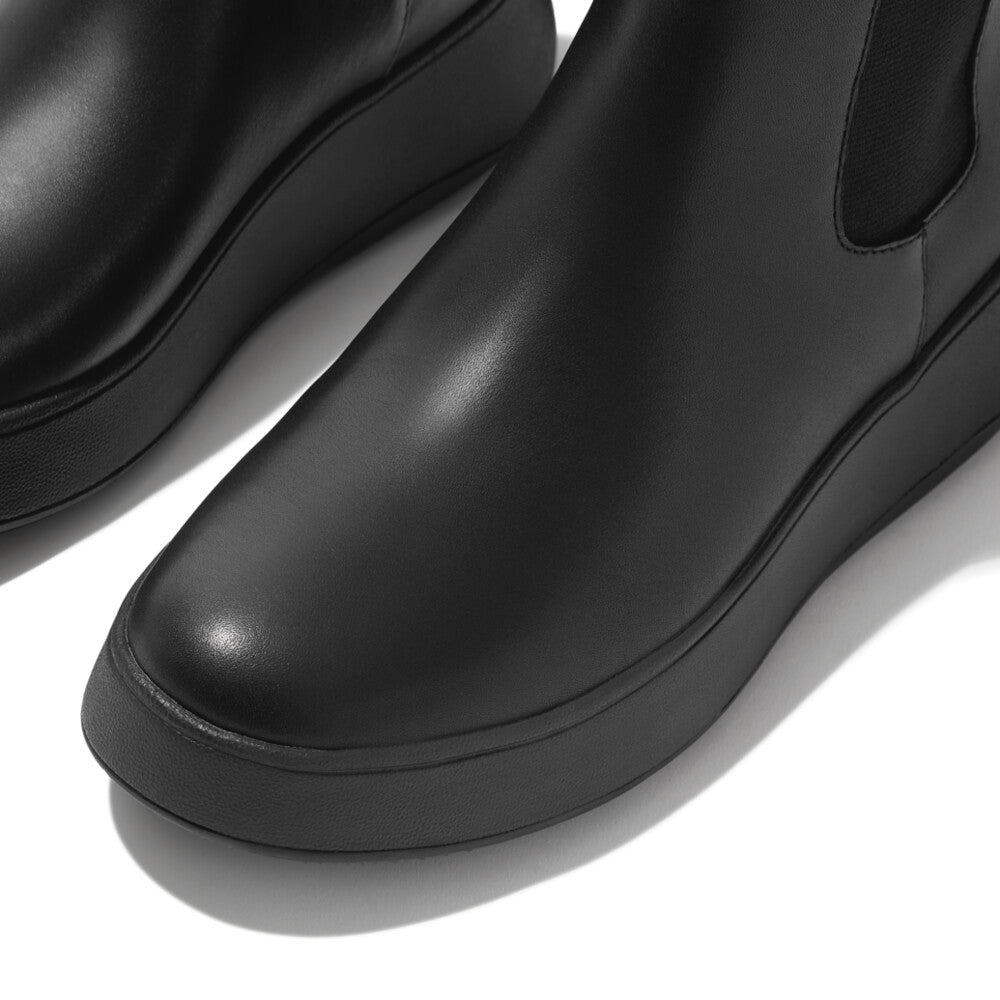 Fitflop Flatform Chelsea Fh4-090 Ladies Black Leather Pull On Ankle Boots-elevate your sole