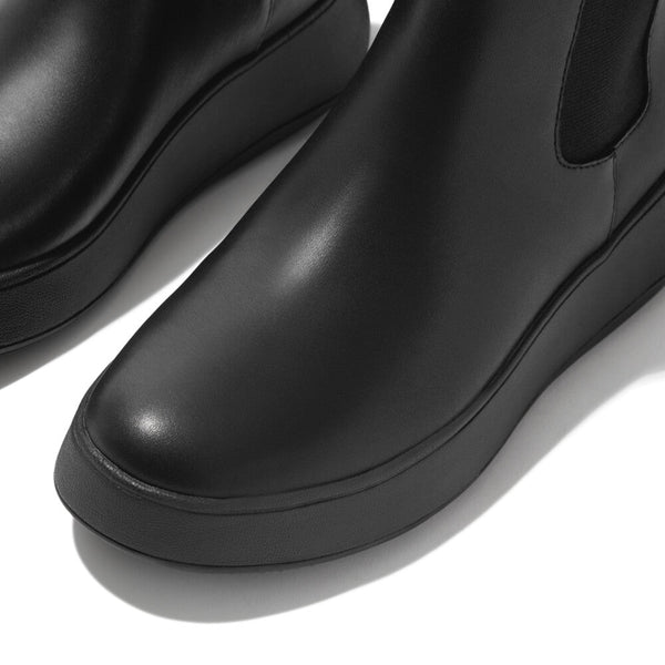 Fitflop Flatform Chelsea Fh4-090 Ladies Black Leather Pull On Ankle Boots-elevate your sole