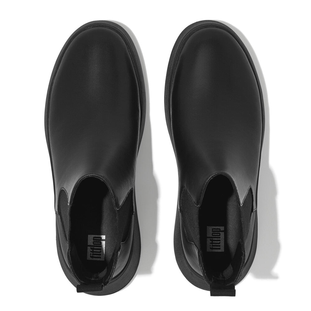 Fitflop Flatform Chelsea Fh4-090 Ladies Black Leather Pull On Ankle Boots-elevate your sole