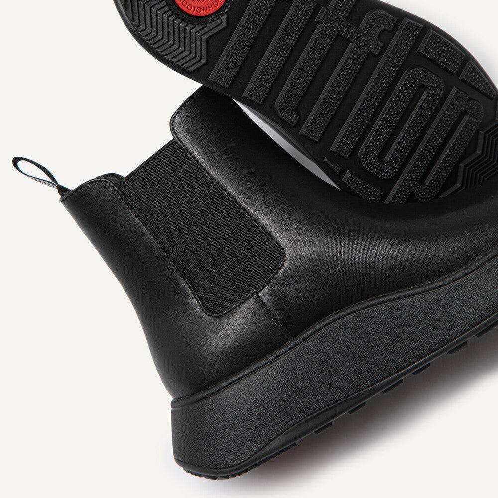 Fitflop Flatform Chelsea Fh4-090 Ladies Black Leather Pull On Ankle Boots-elevate your sole