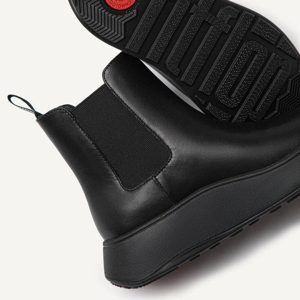 Fitflop Flatform Chelsea Fh4-090 Ladies Black Leather Pull On Ankle Boots-elevate your sole