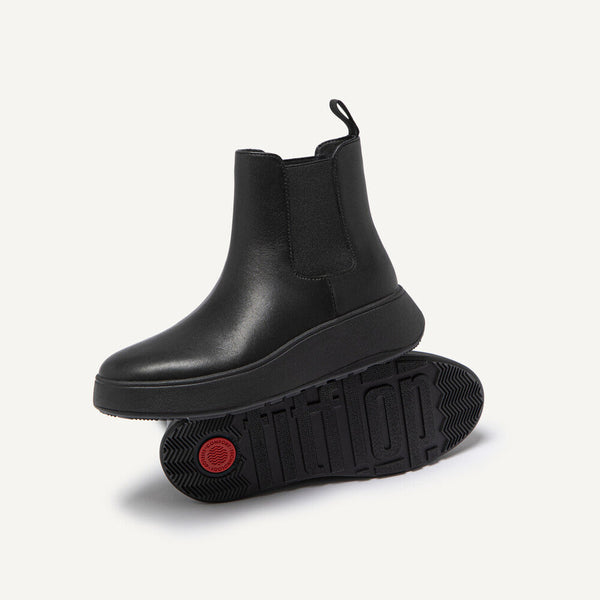 Fitflop Flatform Chelsea Fh4-090 Ladies Black Leather Pull On Ankle Boots-elevate your sole