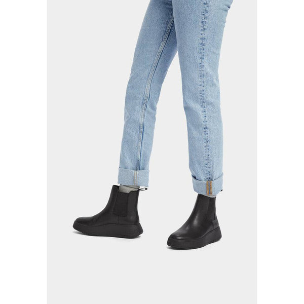 Fitflop Flatform Chelsea Fh4-090 Ladies Black Leather Pull On Ankle Boots-elevate your sole