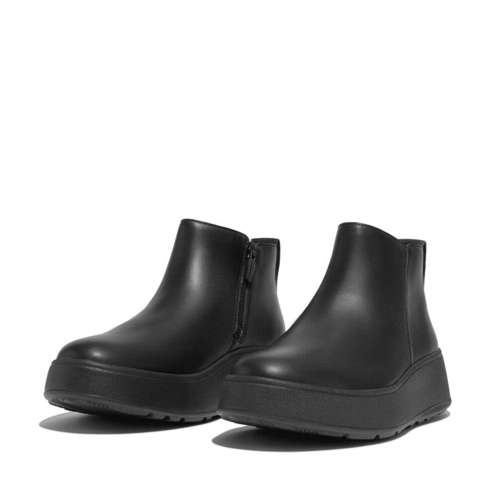 Fitflop Gm2-090 F-Mode Ladies Black Leather Side Zip Ankle Boots-elevate your sole