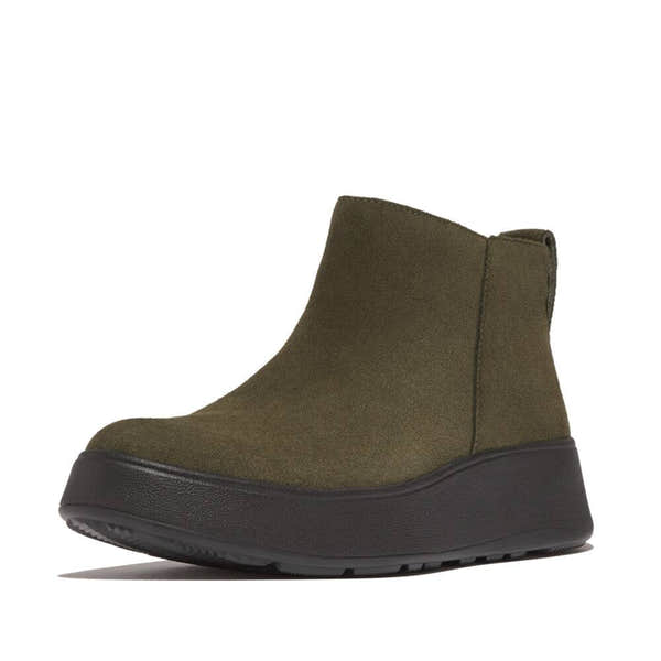 Fitflop Gm3-B77 F-Mode Ladies Deep Olive Suede Side Zip Ankle Boots-elevate your sole