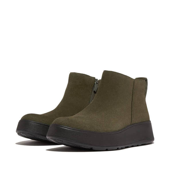 Fitflop Gm3-B77 F-Mode Ladies Deep Olive Suede Side Zip Ankle Boots-elevate your sole