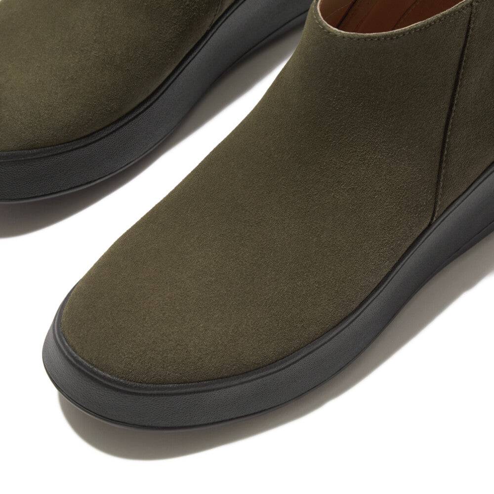 Fitflop Gm3-B77 F-Mode Ladies Deep Olive Suede Side Zip Ankle Boots-elevate your sole