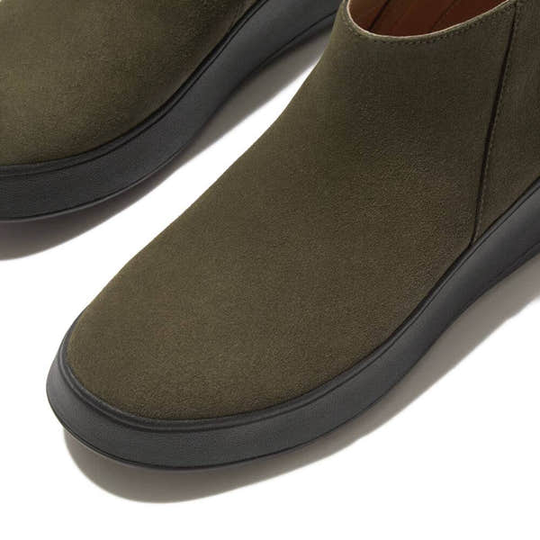 Fitflop Gm3-B77 F-Mode Ladies Deep Olive Suede Side Zip Ankle Boots-elevate your sole