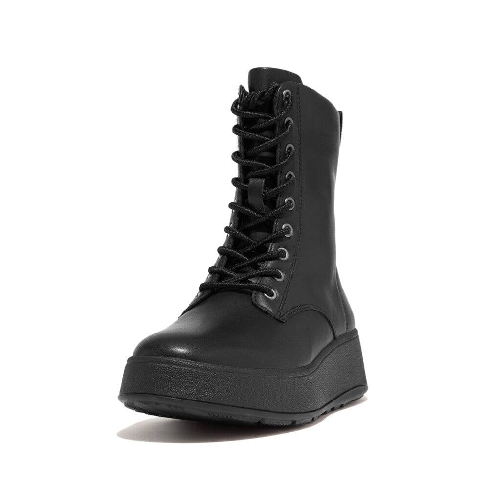 Fitflop Gm4-090 F-Mode Ladies All Black Leather Zip & Lace Ankle Boots-elevate your sole